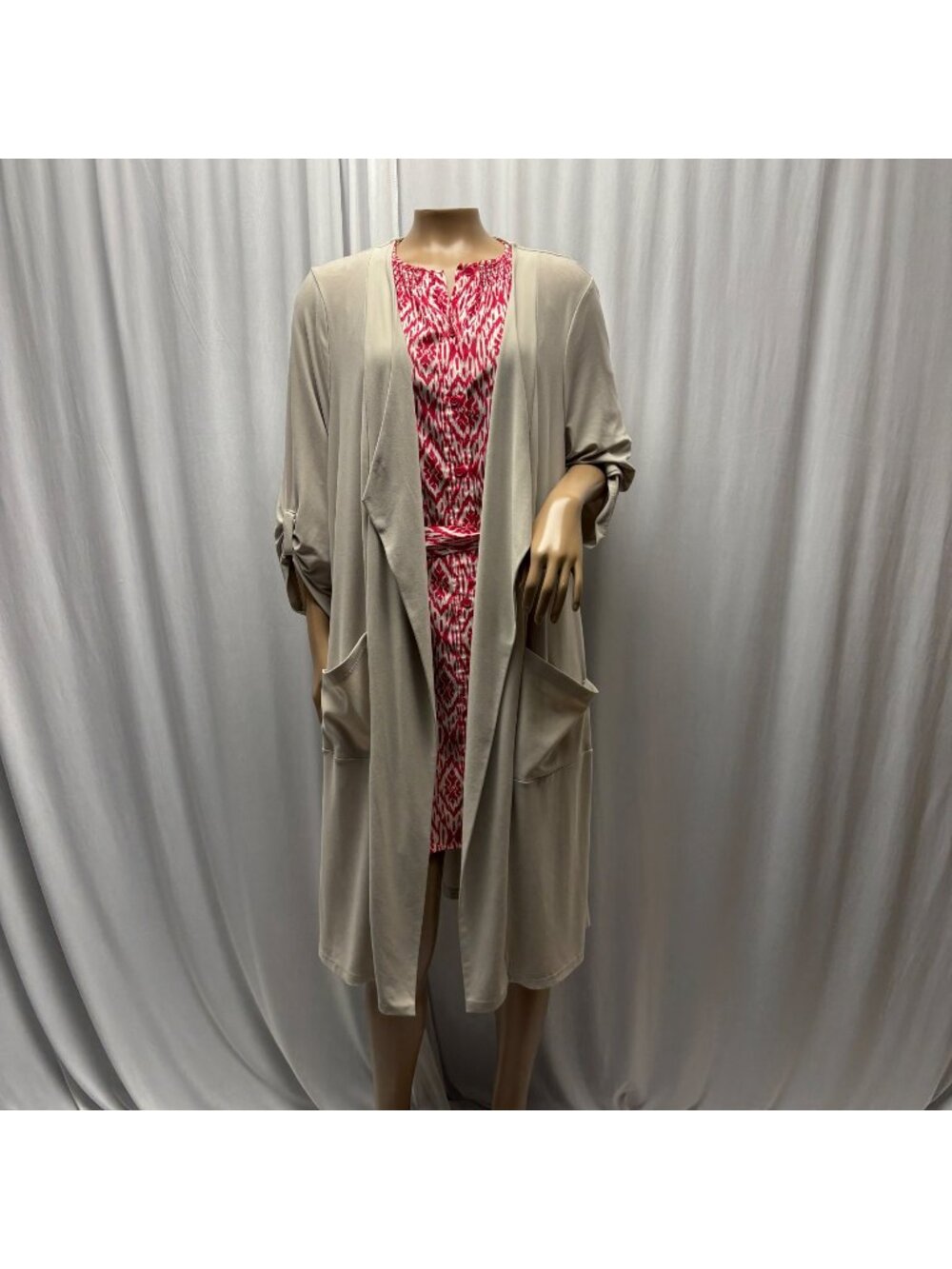 Picadilly Open Front Duster Cardigan Womens Size XL Taupe Stretchy Layering